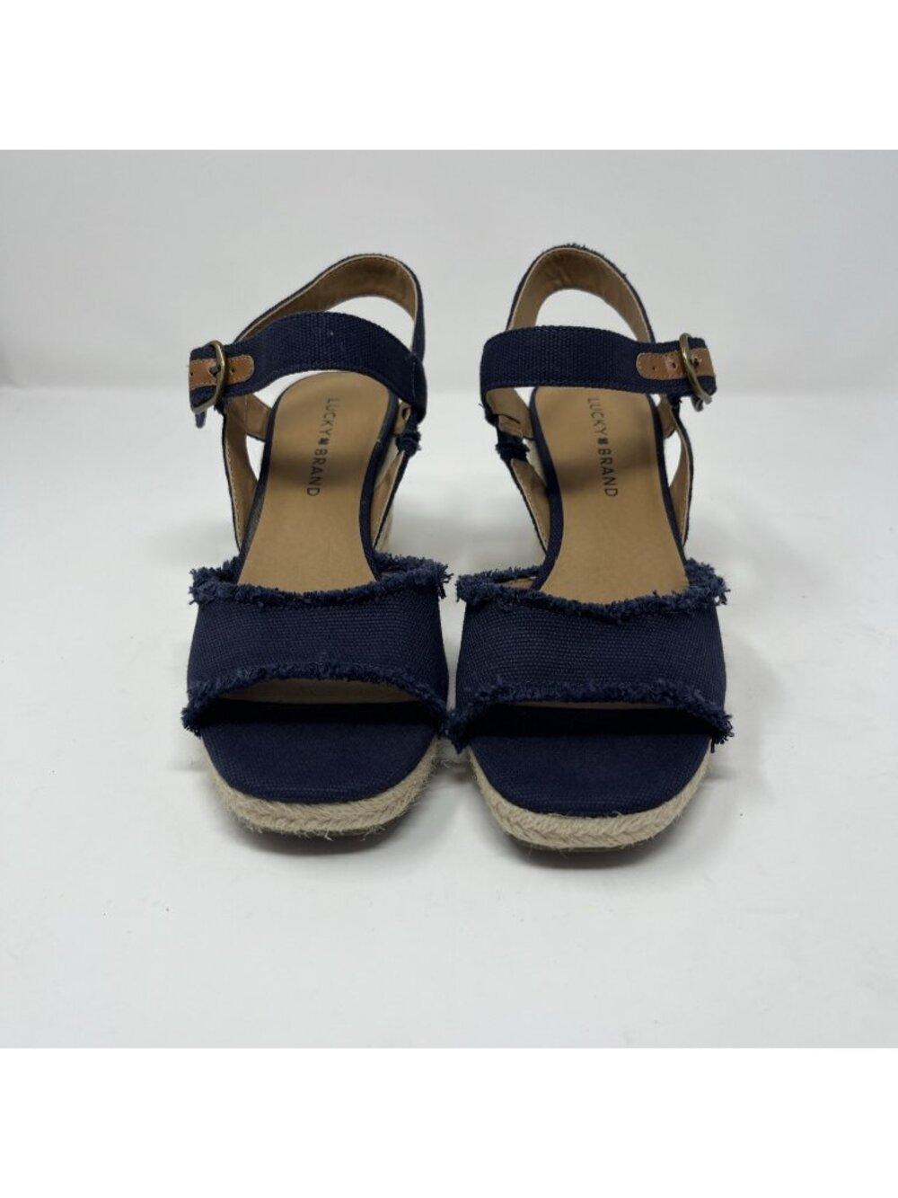 Lucky Brand Women's Mindra Sandals 7.5W Espadrille Wedge Natural Wide